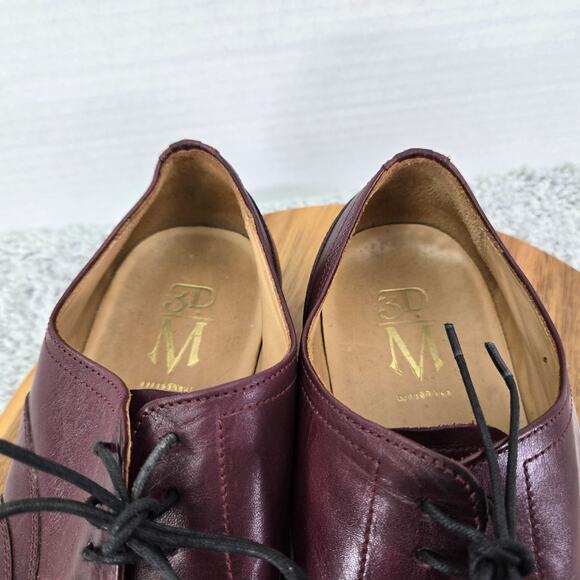 3DM Mens 11 Burgundy Maroon Leather Business Office Wingtip Oxford Dress Shoe